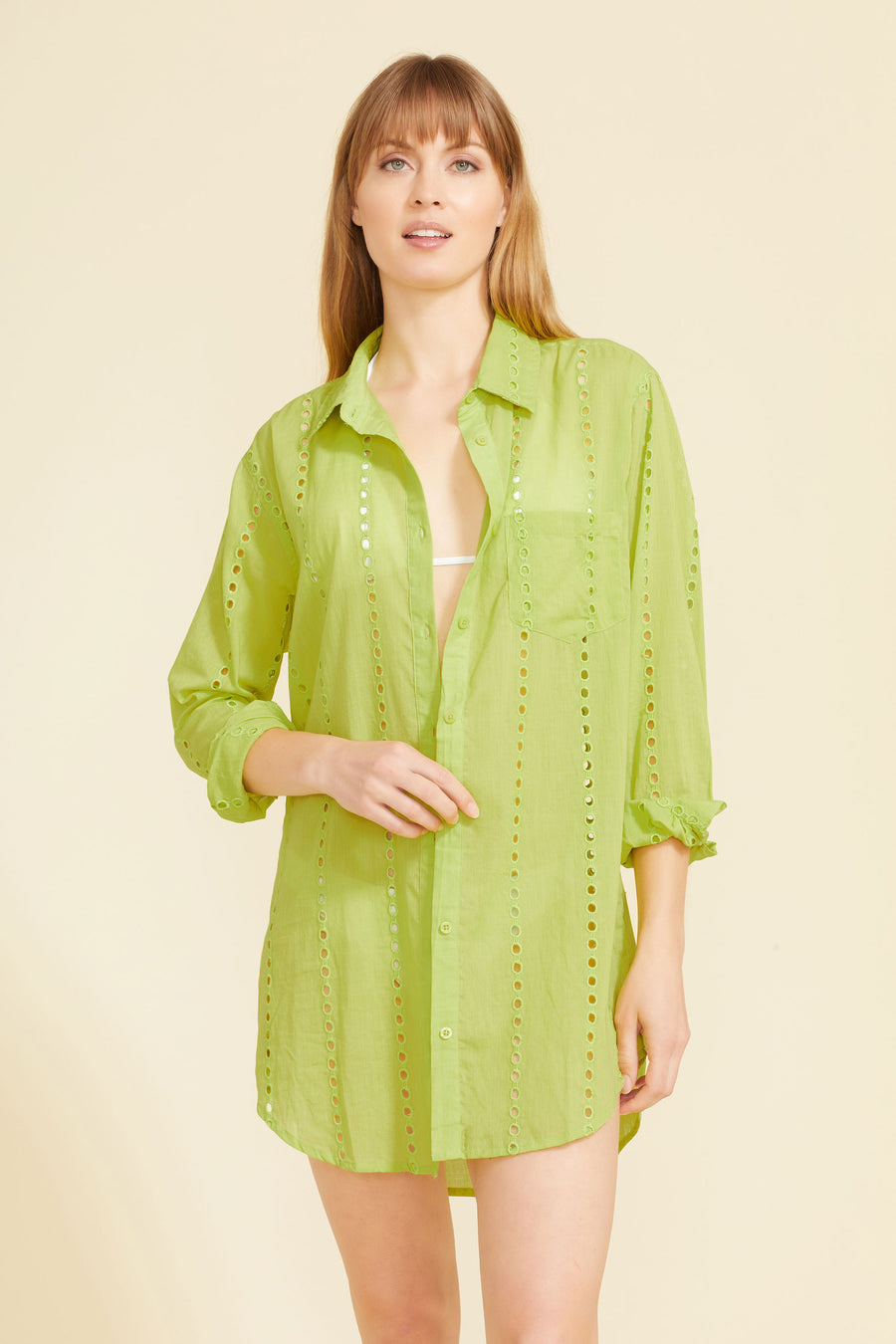 Positano Shirt Dress - Chartreuse