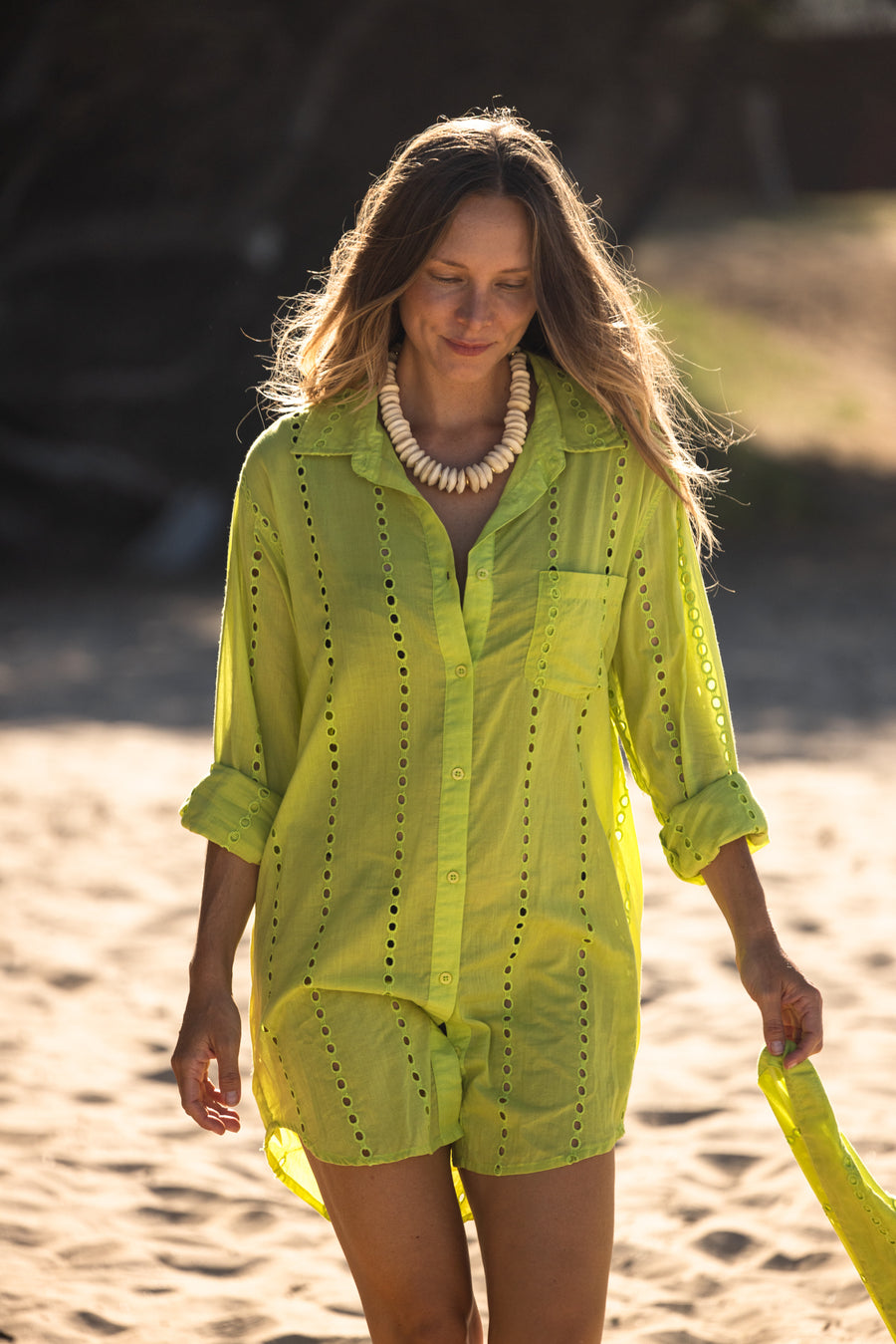 Positano Shirt Dress - Chartreuse