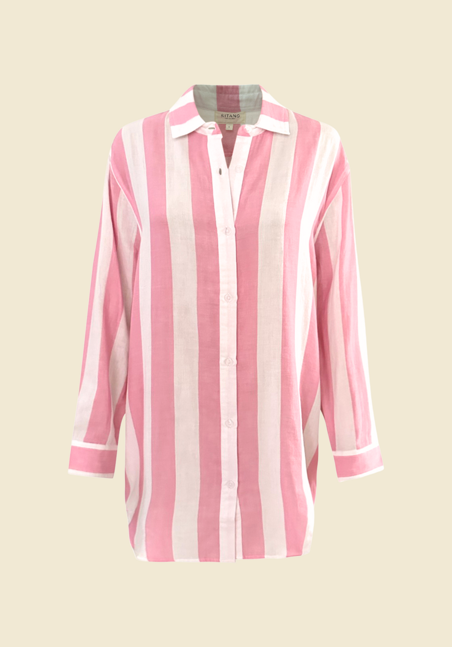 Positano Shirt Dress - Pink/White Cabana Stripes